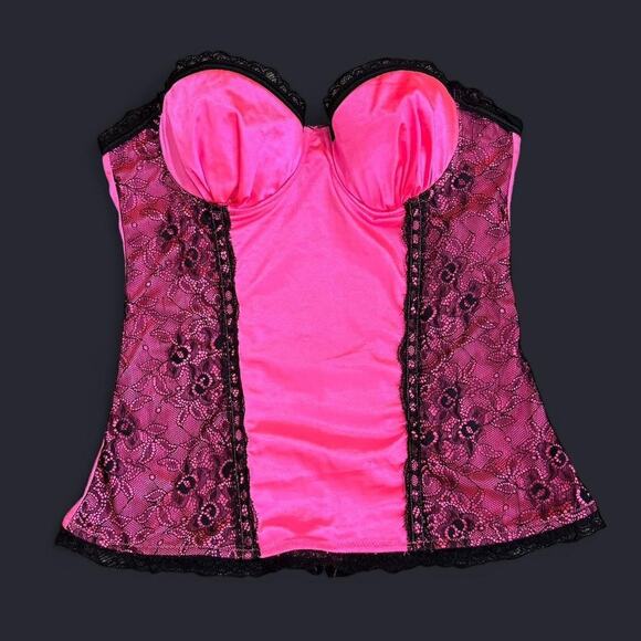 Wet Seal Native Intimates Hot Pink & Black Lace Strapless Bustier Top 36B - Picture 5 of 8